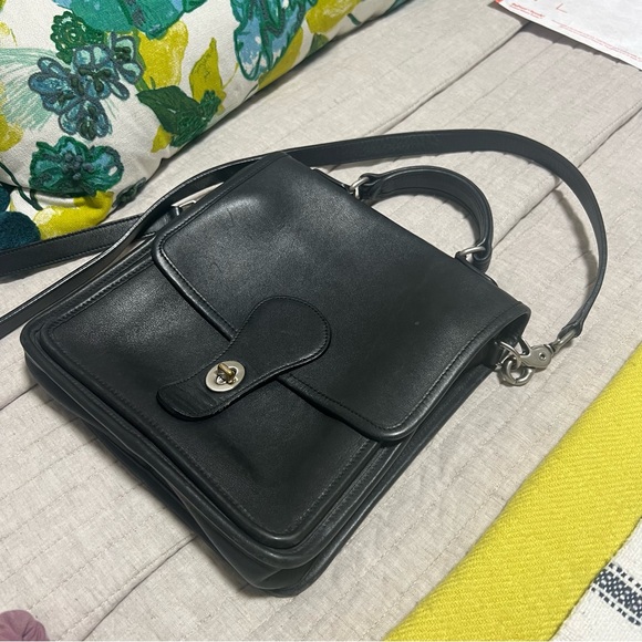 Vintage‎ COACH 100% Leather Satchel Purse Handbag Crossbody bag tote black - Picture 7 of 16